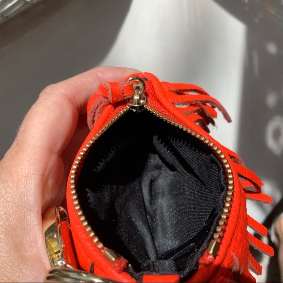 Rebecca Minkoff Orange Leather fringe mini purse Keychain/ Charm - Picture 3 of 7